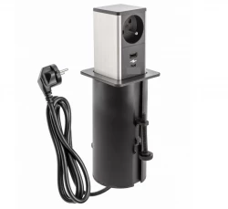 Indux Push uitschuifbare zwarte  penaarde stopcontact met 1xUSB A en 1xUSB C met RVS deksel 1208957928