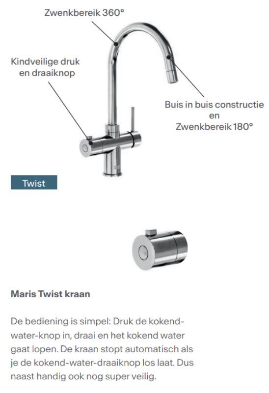 Franke Maris water hub 4L boiler 3-1 met Twist mechanische kokend water kraan chroom met waterhub bypass 1208957941