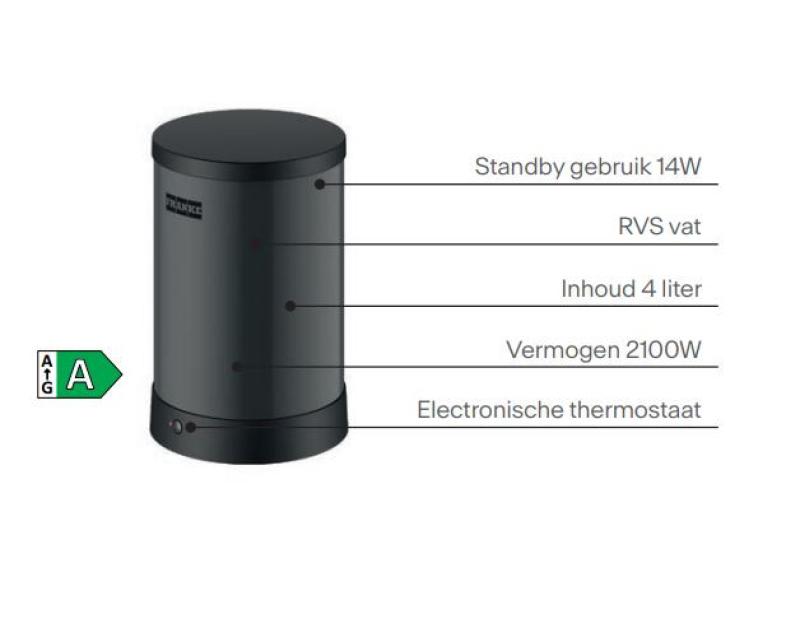 Franke Maris water hub 4L boiler 3-1 met Touch electronische kokend water kraan mat zwart met waterhub mengset 1208957949