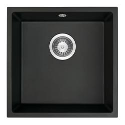 GraniteMy Universal granieten zwarte spoelbak 40x40 cm zwart opbouw onderbouw en vlakinbouw met rvs plug 1208958318