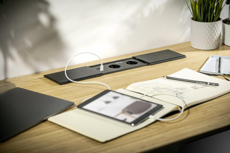 PRESTINO recessed desktop extension cable, 2x french socket, USB A+C, RJ45, HDMI, cable 1.5m, silver 1208958675