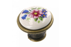 Porcelain knob J4 antique brass R-pink flower 1208959153