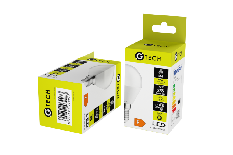 G-TECH LED light source, A-G, B45B, SMD2835, 3000K, E14, 3,0W, AC220-240V, 160°, 255lm, 33mA 1208959235