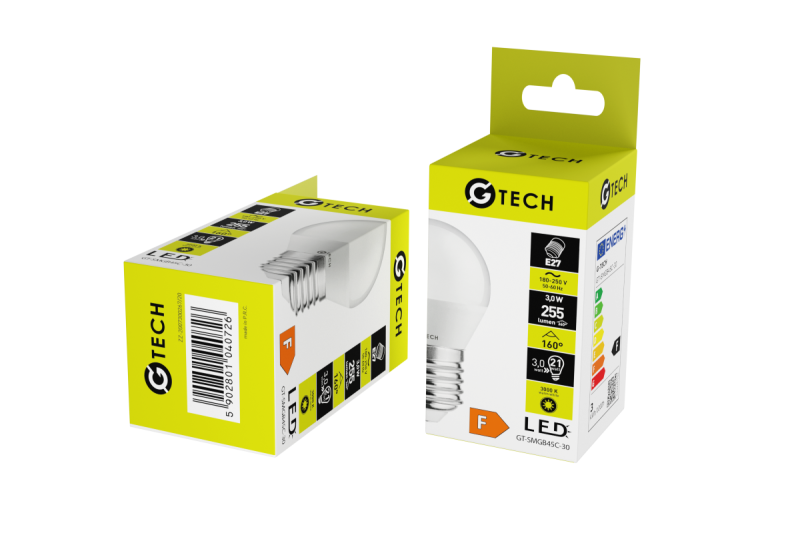 G-TECH LED light source, A-G, B45C, SMD2835, 3000K, E27, 3,0W, AC220-240V, 160°, 255lm, 33mA 1208959237