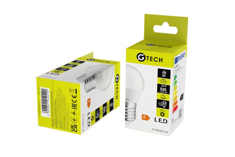 G-TECH LED light source, B45C, SMD2835, E27, 6W, 470 lm, 52 mA, AC220-240V, 50-60 Hz, 160°, 3000K 1208959238