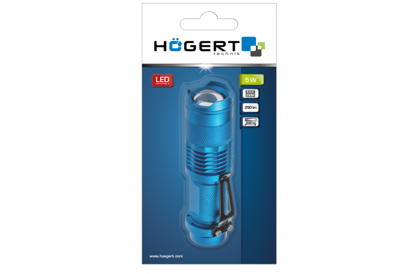 Hoegert Aluminium zaklamp 1*AA/1*14500 3.7v (zonder batterij) 5W 250lm IP20 200m 1208959476