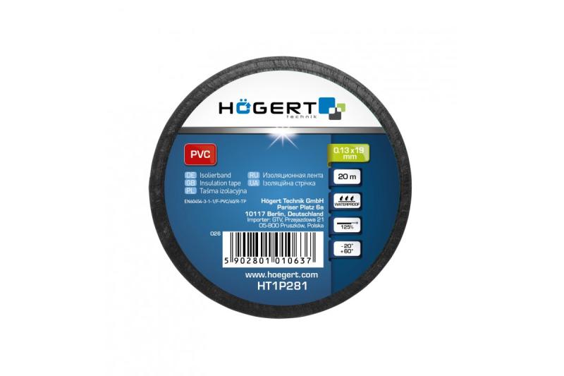 Hoegert Isolatietape 0,13 mm x 19 mm x 20 m zwart 1208959567