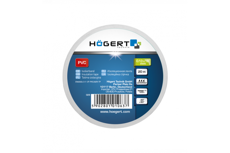 Hoegert Isolatietape 0,13 mm x 19 mm x 20 m wit 1208959571