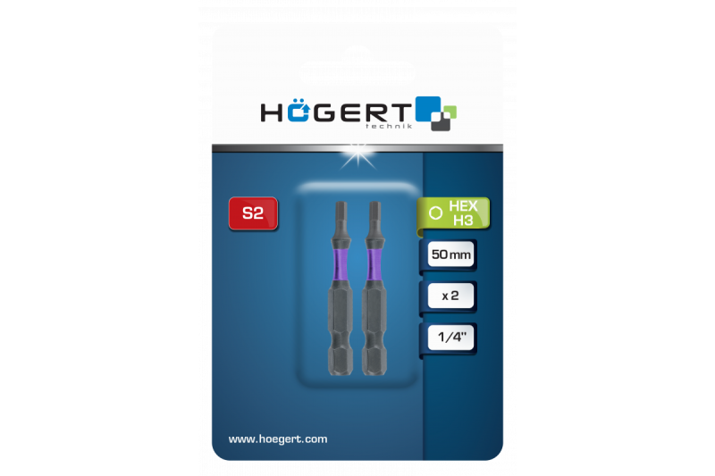 Hoegert Power schroevendraaier bit Hex H3 50mm 2 stuks 1208959836