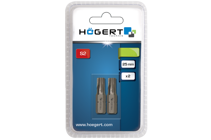 Hoegert Schroevendraaier bit TORX 20 25 mm S2 staal 2 stuks blister 1208959892
