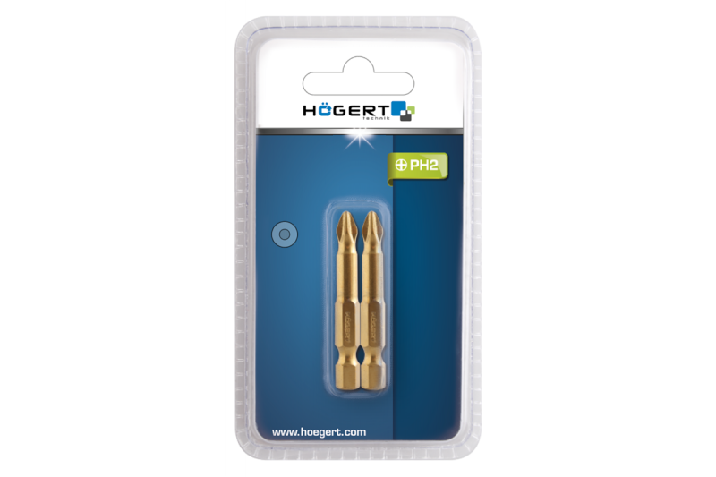 Hoegert Schroevendraaier bit PH2 50 mm S2 staal titanium gecoat 2-stuks verpakking 1208959900