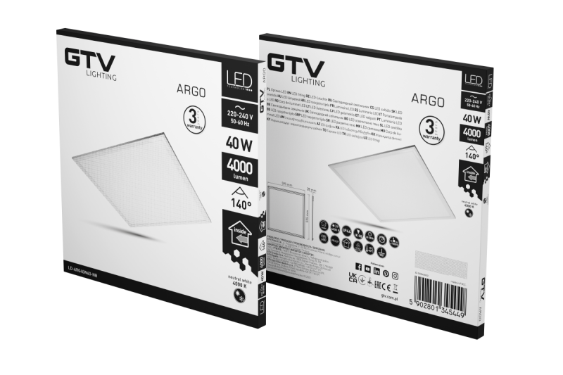 Fixture LED ARGO , 40W, 4000lm, AC220-240V, 50/60 Hz, PF> 0.9, Ra≥80, IP44, IK08,140 °, 4000K 1208962627