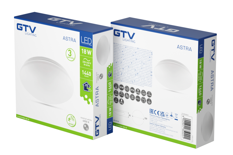 Ceiling lamp ASTRA LED microwave, Ø330mm, 4000K, 18W, 1440lm, AC220-240V, 50/60 Hz, PF>0,5, IP54, 3y 1208962634