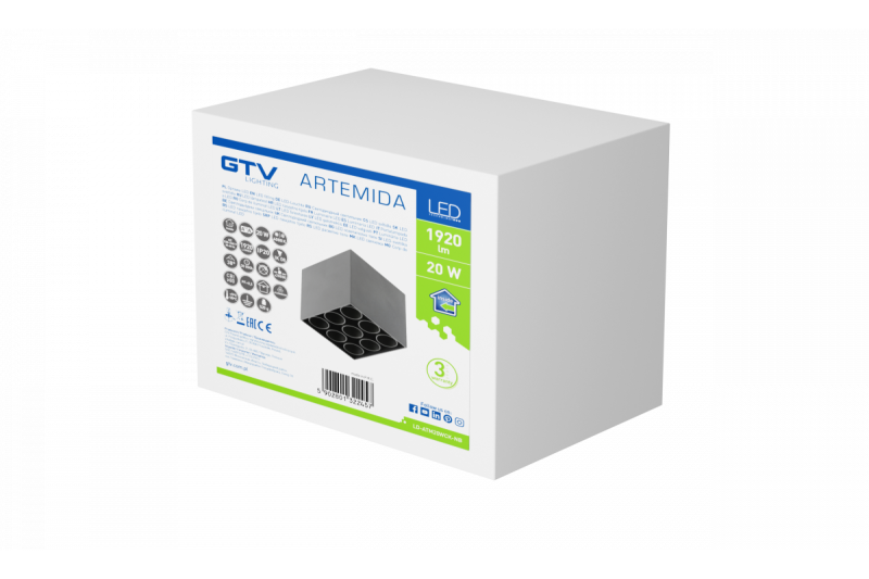 Decor LED-armatuur ARTEMIDA 20W 1920lm AC220-240V 50/60 Hz PF>0,9 Ra≥80 IP20 IK08 4000K 38° vierkant zwart. 1208962642