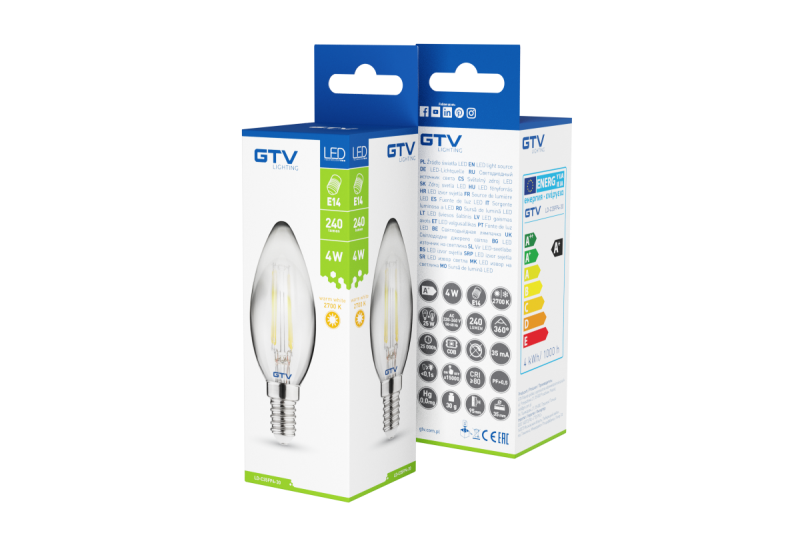 Decorative LED light, FILAMENT, C35, 27006, E14, 4W, 240lm, AC220-240V/ 50-60Hz, RA>80, 360° 1208962695