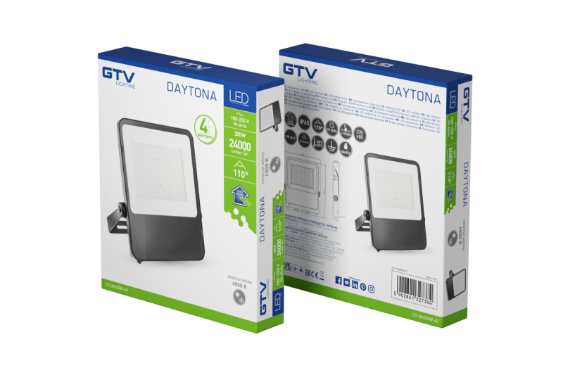 DAYTONA LED Floodlight, 200W, 24000lm, 4000K, AC180-250V, 50/60 Hz, PF>0.9, IP65, 110° 1208962718