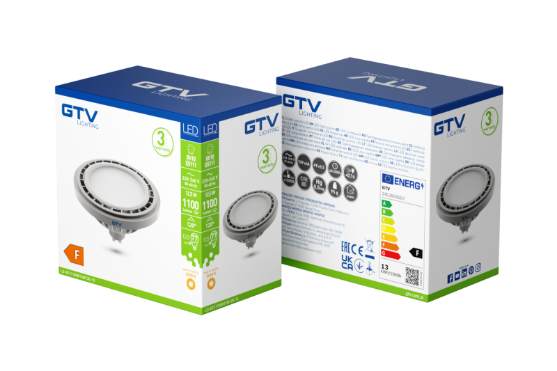 LED LIGHT SOURCE, A-G, ES111, 3000K, GU10, 12,5W, AC220-240V, 120°, 1100lm, 109mA, gray 1208962753