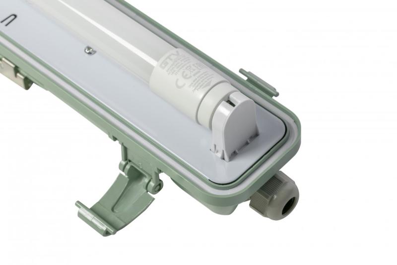 Waterproof fixture HELIOS-LED 136 BIS, T8 LED, G13, AC220-240V, 50/60Hz, IP65, ABS/PS, with wiring for one side power supply LED tubes, gray housing 1208962835