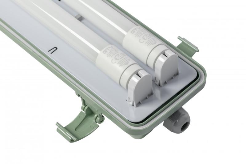 Waterproof fixture HELIOS-LED 218 BIS, T8 LED, G13, AC220-240V, 50/60Hz, IP65, ABS/PS, with wiring for one side power supply LED tubes, gray housing 1208962836
