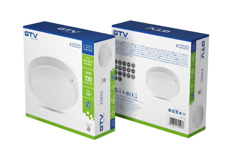 LED KODO-OK lamp, 8W, 720lm, AC175-260V, 50/60 Hz, PF>0.5, Ra≥80, IP54, IK08, 4000K, round, white 1208962888