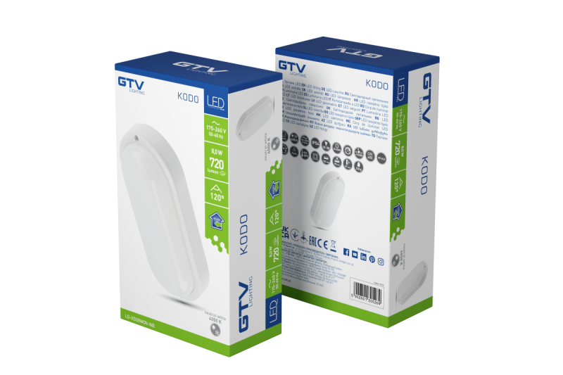 LED KODO-OV lamp, 8W, 720lm, AC175-260V, 50/60 Hz, PF>0.5, Ra≥80, IP54, IK08, 4000K, oval, white 1208962889