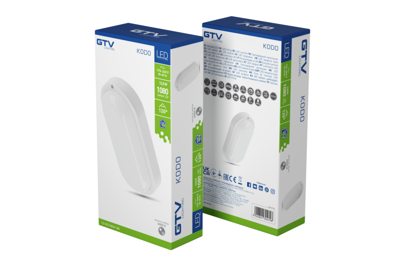 LED KODO-OV lamp, 12W, 1080lm, AC175-260V, 50/60 Hz, PF>0.5, Ra≥80, IP54, IK08, 4000K, oval, white 1208962891