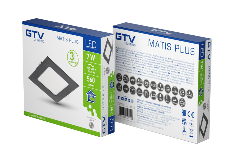 LED MATIS PLUS, downlight, 7W, black, 4000K, 560lm, AC220-240V, mortise, IP20, 120° 1208962971