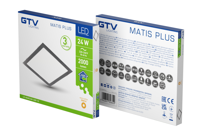 MATIS PLUS LED luminaire, downlight, 24W, black, 3000K, 2000lm, AC220-240V, mortise, IP20, 120° 1208962986