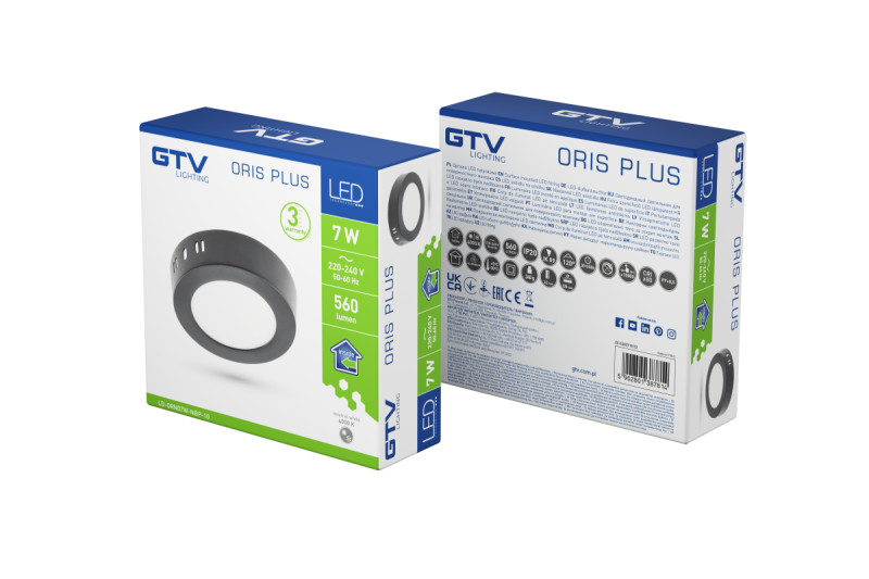 LED fixture ORIS PLUS, downlight, 7W, black, 3000K, 560lm, AC220-240V, surface mounted, IP20, 120° 1208963041