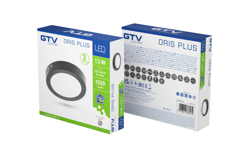 LED fixture ORIS PLUS, downlight, 13W, black, 4000K, 1020lm, AC220-240V, surface mounted, IP20, 120° 1208963047