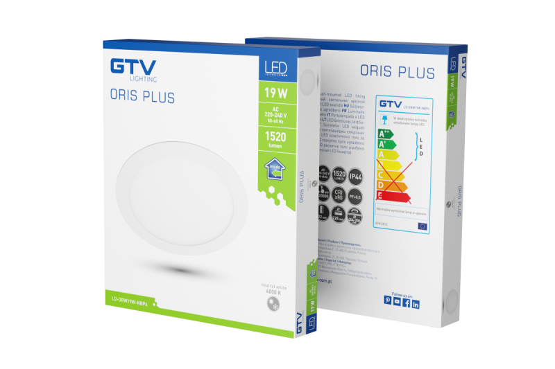 ORIS PLUS LED downlight, IP44, 19W, 1520lm, AC220-240V, 50/60Hz, 120°, 4000K, recessed, white 1208963078