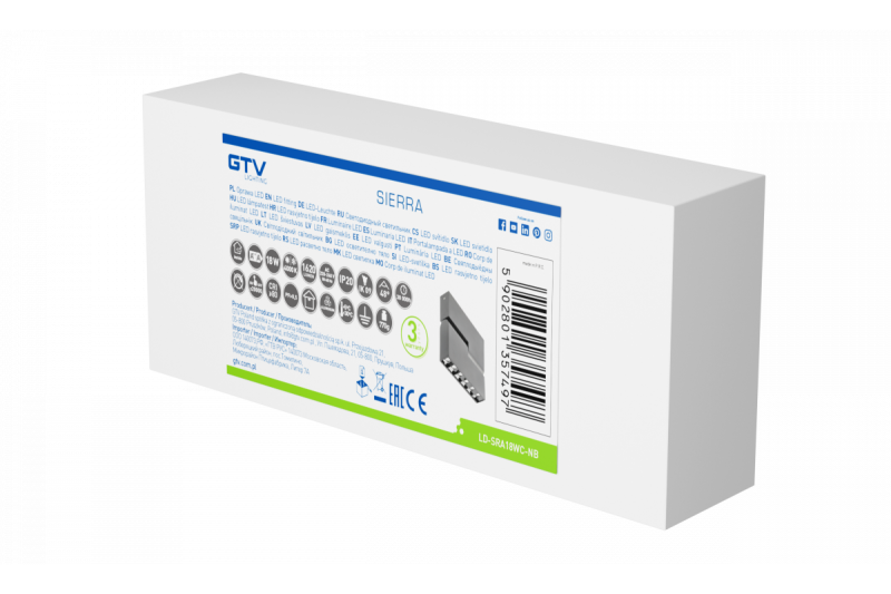 Decor LED-armatuur SIERRA 18W 1620lm AC220-240V 50/60 Hz PF>0 9 Ra≥80 IP20 IK08 4000K 48° zwart. 1208963168