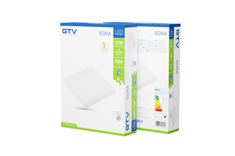 SORA LED downlight, IP54, 12W, 1200lm, AC220-240V, 50/60Hz, 120°, 4000K, recessed, square 1208963169