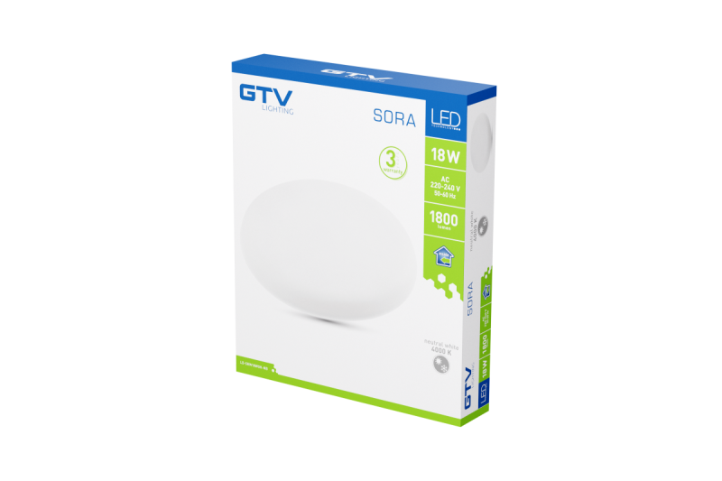 SORA LED downlight, IP54, 18W, 1800lm, AC220-240V, 50/60Hz, 120°, 4000K, recessed, circular 1208963172