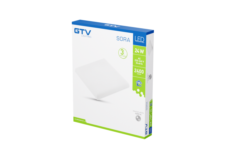 SORA LED downlight, IP54, 24W, 2400lm, AC220-240V, 50/60Hz, 120°, 4000K, recessed, square 1208963173