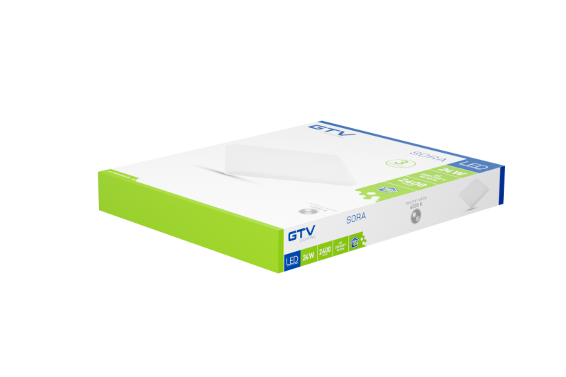 SORA LED downlight, IP54, 24W, 2400lm, AC220-240V, 50/60Hz, 120°, 4000K, recessed, square 1208963173