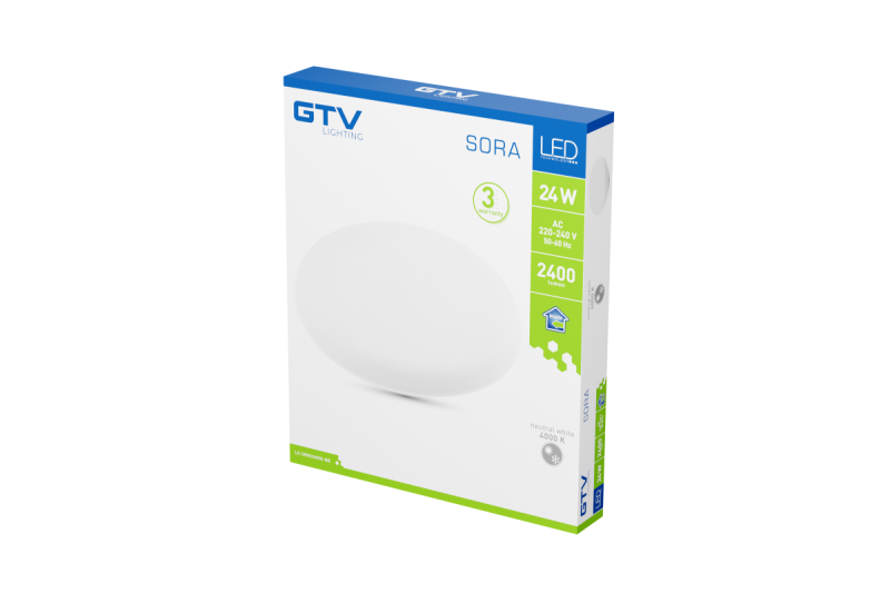 SORA LED downlight, IP54, 24W, 2400lm, AC220-240V, 50/60Hz, 120°, 4000K, recessed, circular 1208963174