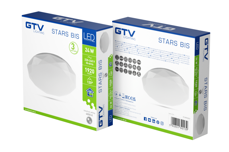 Ceiling lamp STARS BIS LED, Ø330mm, 4000K, 24W, 1920lm, AC220-240V, 50/60 Hz, PF>0,5, IP54, 3y 1208963180