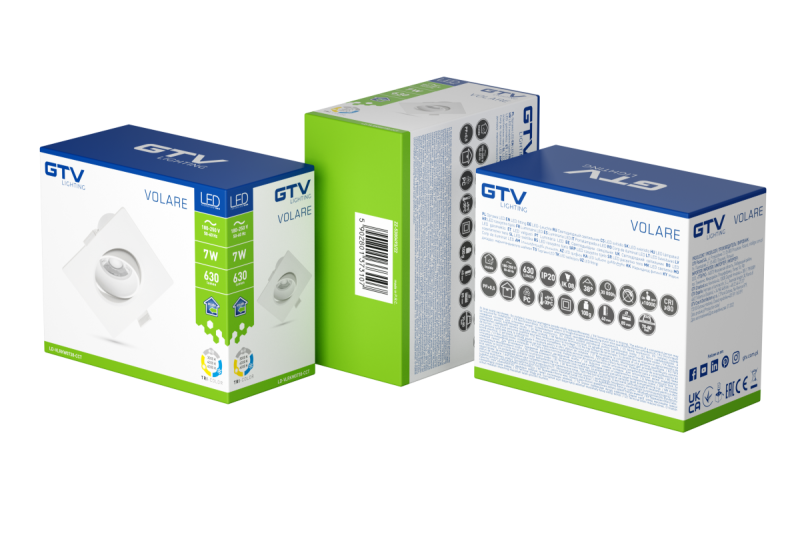 VOLARE LED luminaire, square, downlight, CCT, 7W, 630lm, AC220-240V, PF>0.5, RA>80, IP20, 38° 1208963244