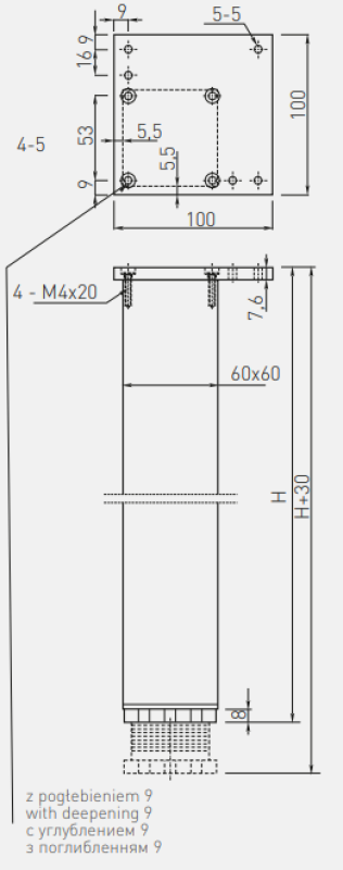 Vierkante 60mm aluminium tafelpoot 71cm hoog + 3cm in hoogte verstelbaar 1208963491