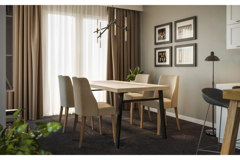 Table leg INDUSTRIA 710 mm x 820 mm, trapezoid with a crossbar, profile 80 x 20 mm, black 1208963593