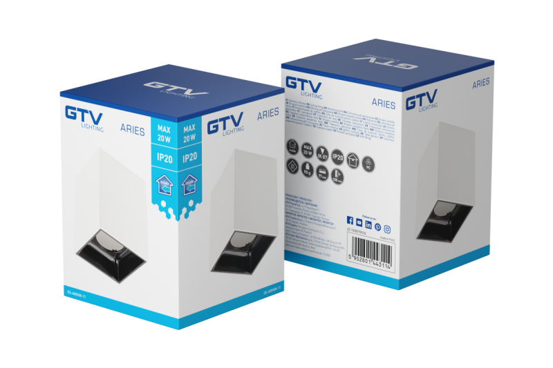 Decor Plafondarmatuur ARIES PC 77x100mm IP20 max 20W vierkant wit/zwart. 1208963814