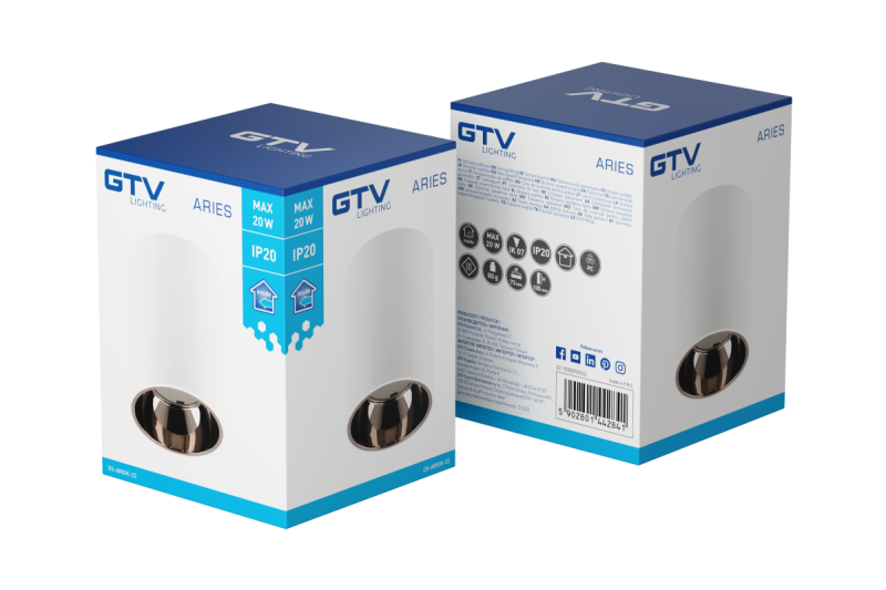 Decor Plafondarmatuur ARIES PC 73x105mm IP20 max 20W rond wit/zwart chroom. 1208963820