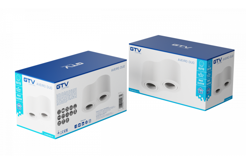 Decor Plafondarmatuur AVEIRO DUO aluminium 160x80x85mm IP20 max 20W*2 rond wit. 1208963827