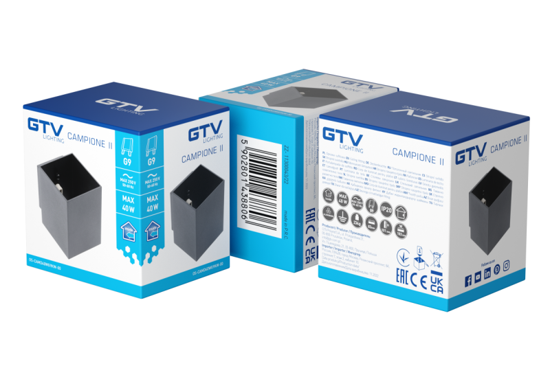 Decor Wandarmatuur CAMPIONE II G9 IP20 max. 40W IP20 max. 250V 50/60 Hz vierkant zwart. 1208963853