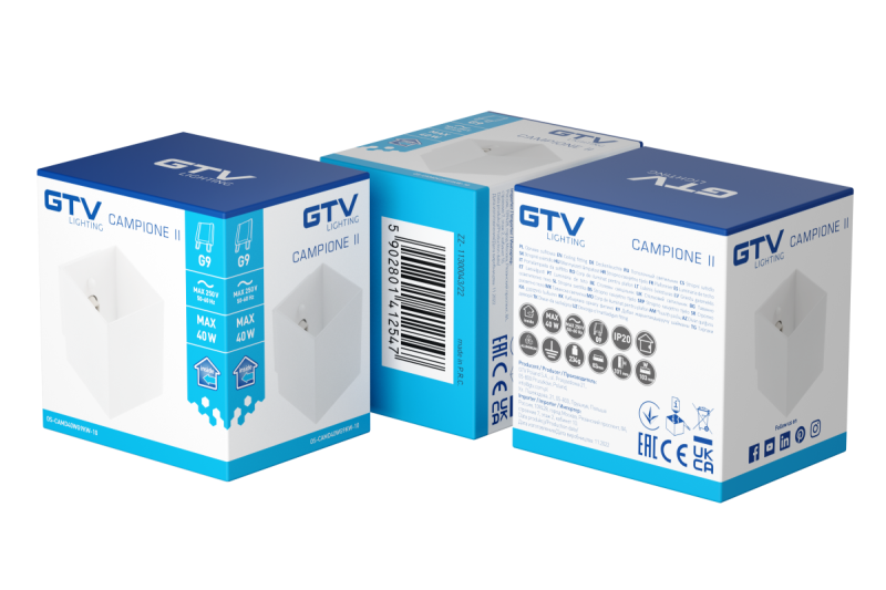 Decor Wandarmatuur CAMPIONE II G9 IP20 max. 40W IP20 max. 250V 50/60 Hz vierkant wit. 1208963854