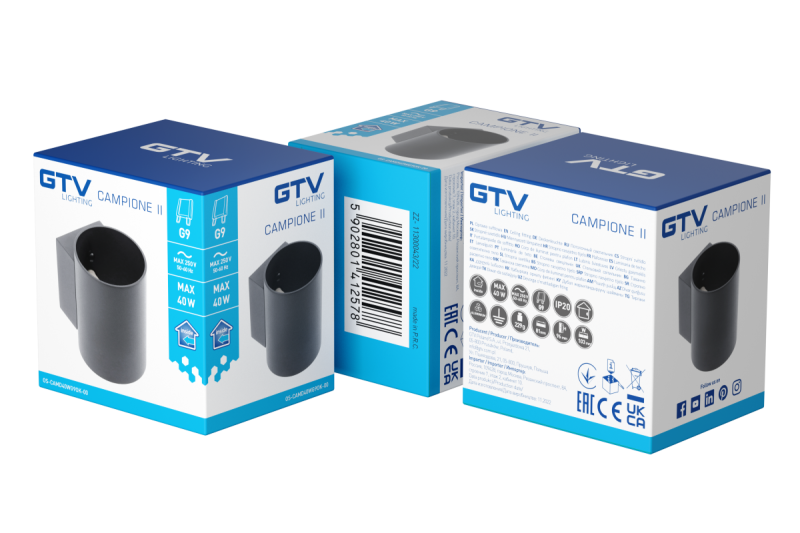 Decor Wandarmatuur CAMPIONE II G9 IP20 max. 40W IP20 max. 250V 50/60 Hz rond zwart. 1208963855