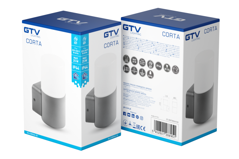 Decor Tuinarmatuur CORTA-AU E27 MAX.25W IP44 AC220-240V 50-60Hz bovenste rechte wandlamp antraciet. 1208963857