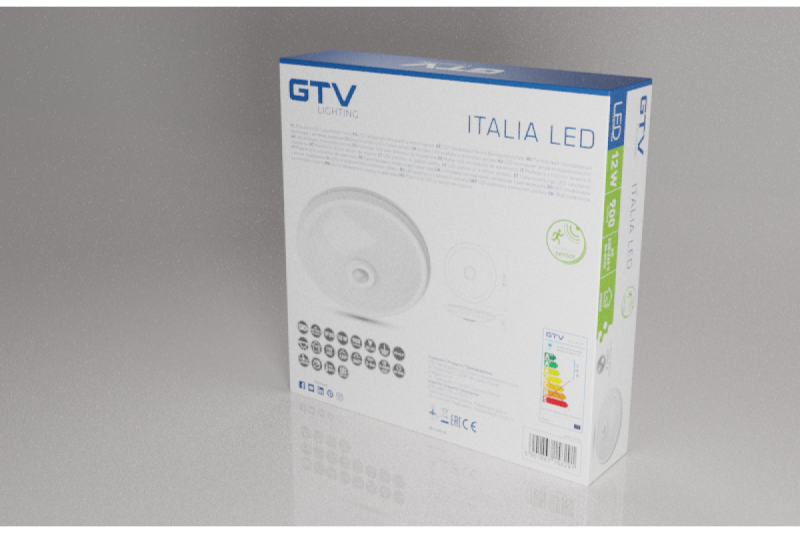 LED ceiling fixture ITALIA 12W with sensor, 900lm, IP20,  AC220-240V, 50/60Hz, beam angle 360°, neutral white, white housing 1208963897