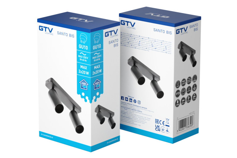 Decor Plafondarmatuur SANTO BIS aluminium IP20 max. 20W*2 dubbel rond zwart. 1208963999